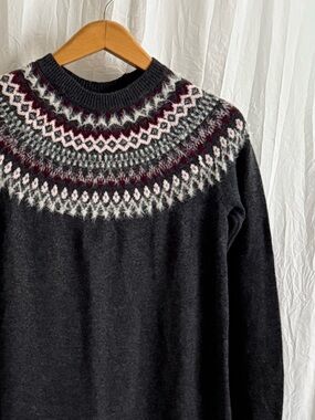 NWT J.Jill Fair Isle Sweater Dress XS Charcoal Gray Nordic Cotton Midi $129